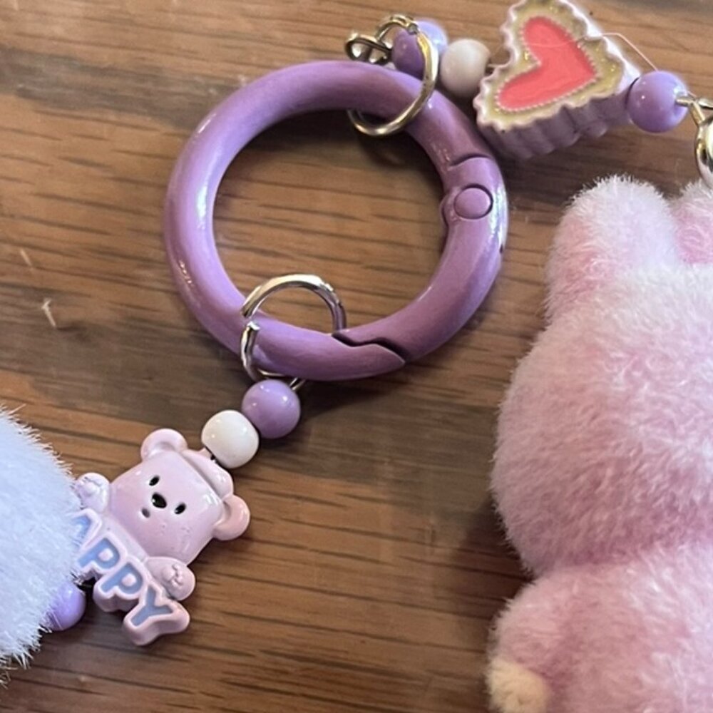 Mini Labubu Purple Bow Charm Key Chain - Picture 4 of 7